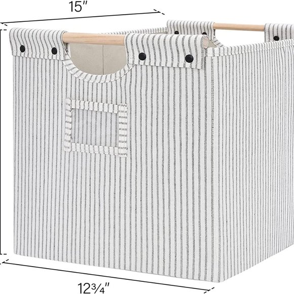 Closet Storage Bins Collapsible Fabric Baskets with Wooden Handles Jumbo 2 Pack - Picture 4 of 6